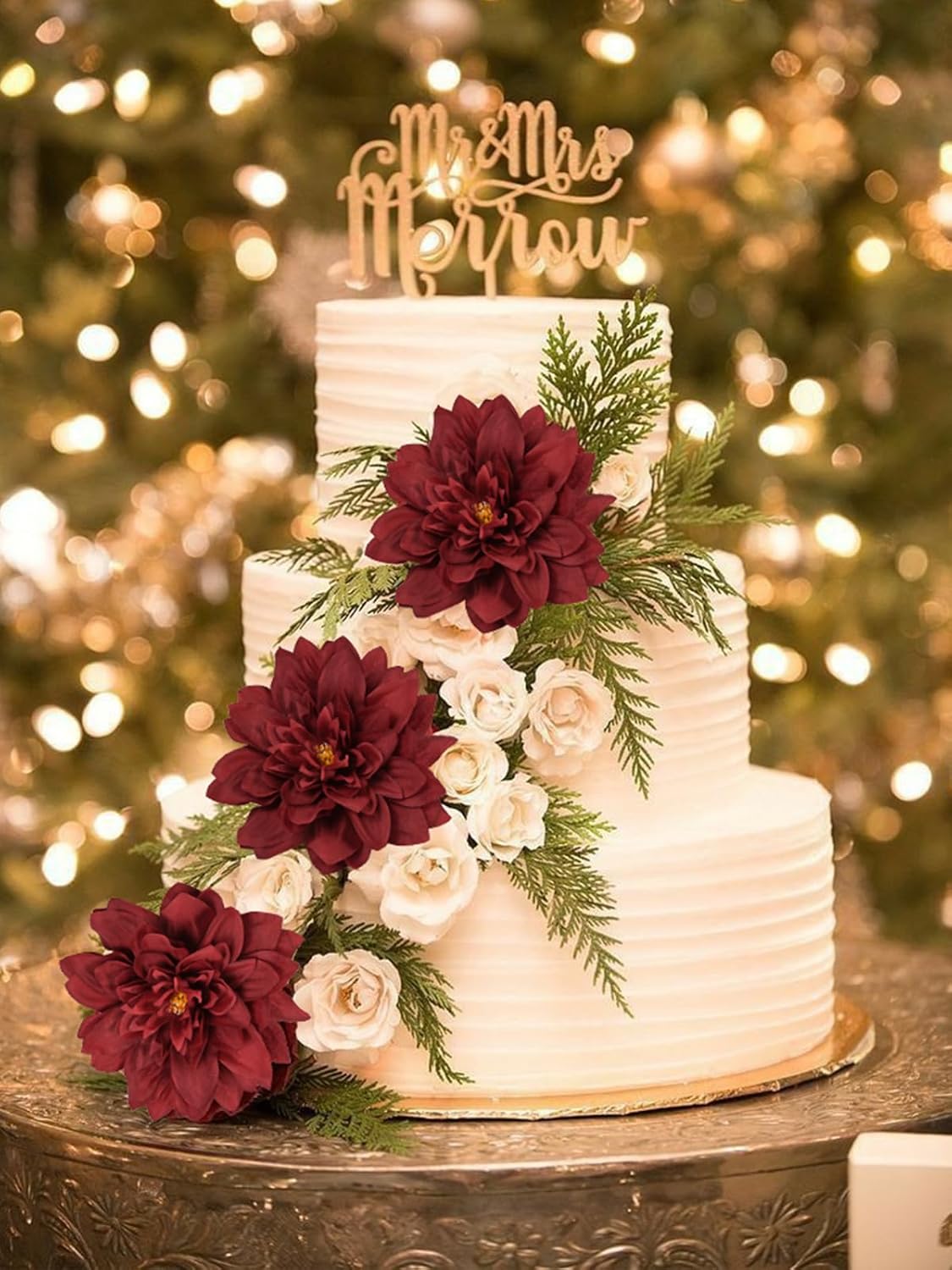 IPOPU 16PCS Burgundy Dahlia Artificial Flowers 5.9'' Large Dahlia Faux Silk Flowers Bulk Fake Flowers for DIY Wedding Bouquets Baby Shower Table Centerpieces Floral Arrangements Party Decor, Burgundy - Image 7