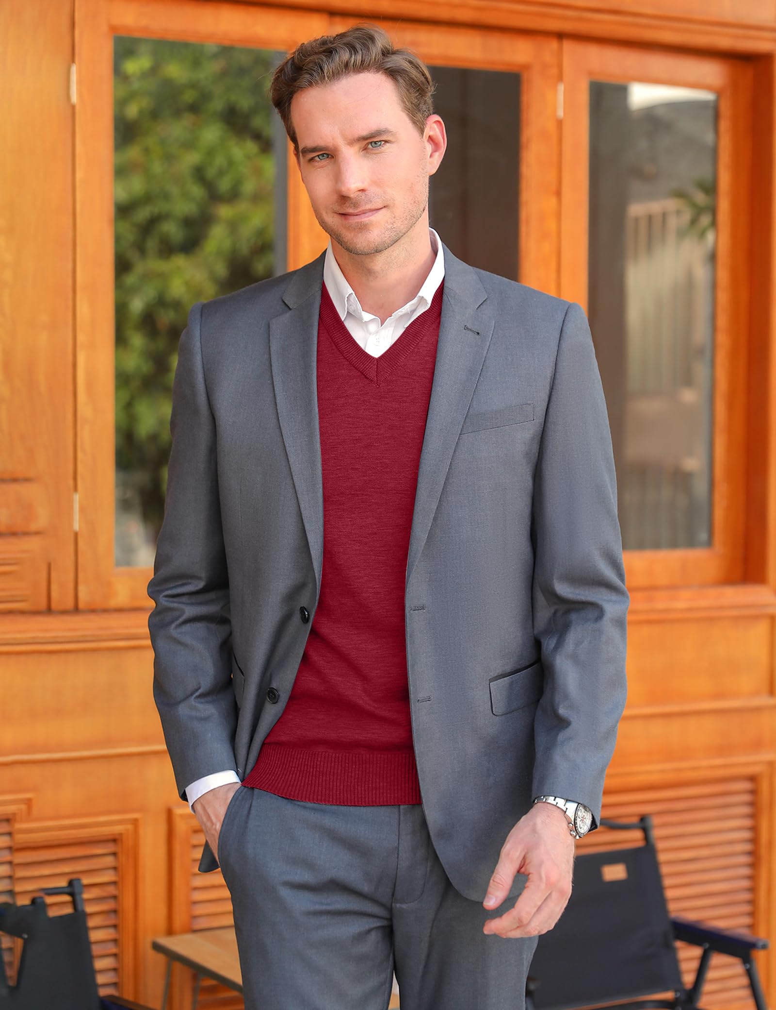 iClosam Gilet Maglione da Uomo Inverno Gilet V-Collo Cotone Casual Pullover Smanicato Maglia Sweater Felpa Men