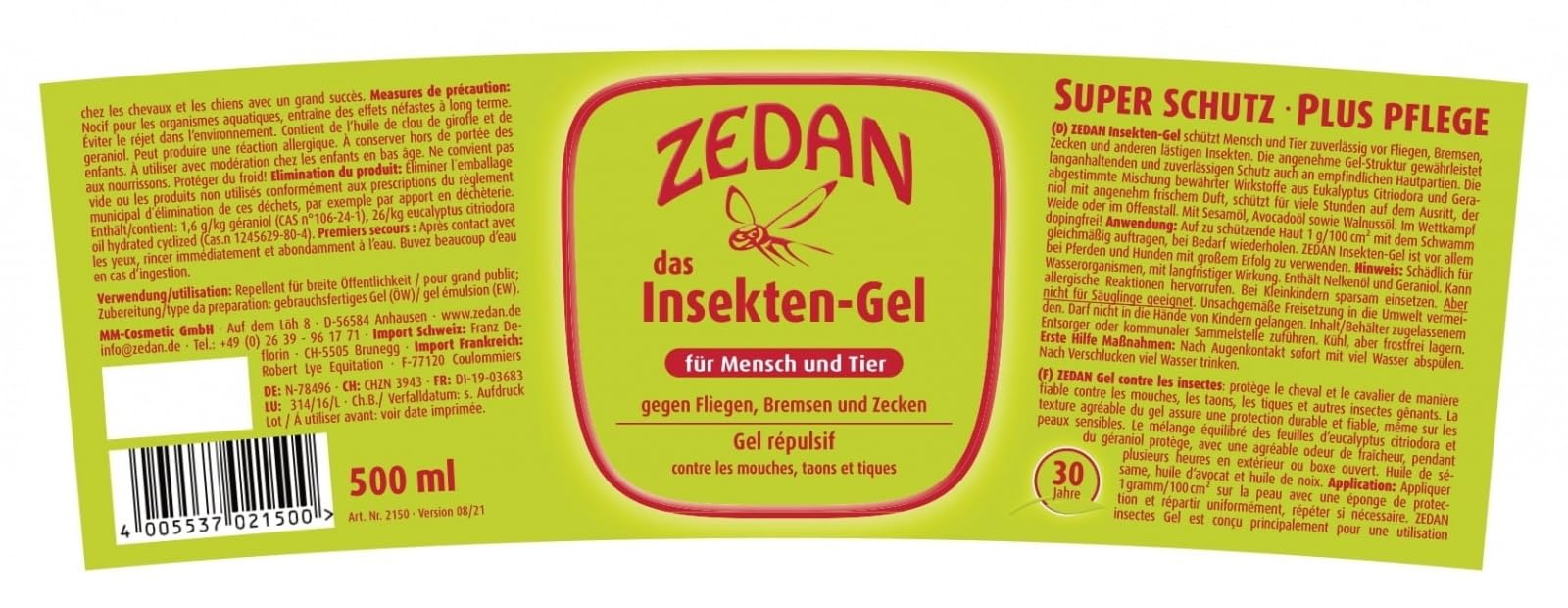 RL24 Zedan - Insekten-Gel mit Schwamm | Insektenschutz für Pferde & Reiter | Fliegenschutz mit frischem Duft | gegen Bremsen, Mücken, Fliegen & Zecken | 2 x 500 ml Eimer (2er Set)