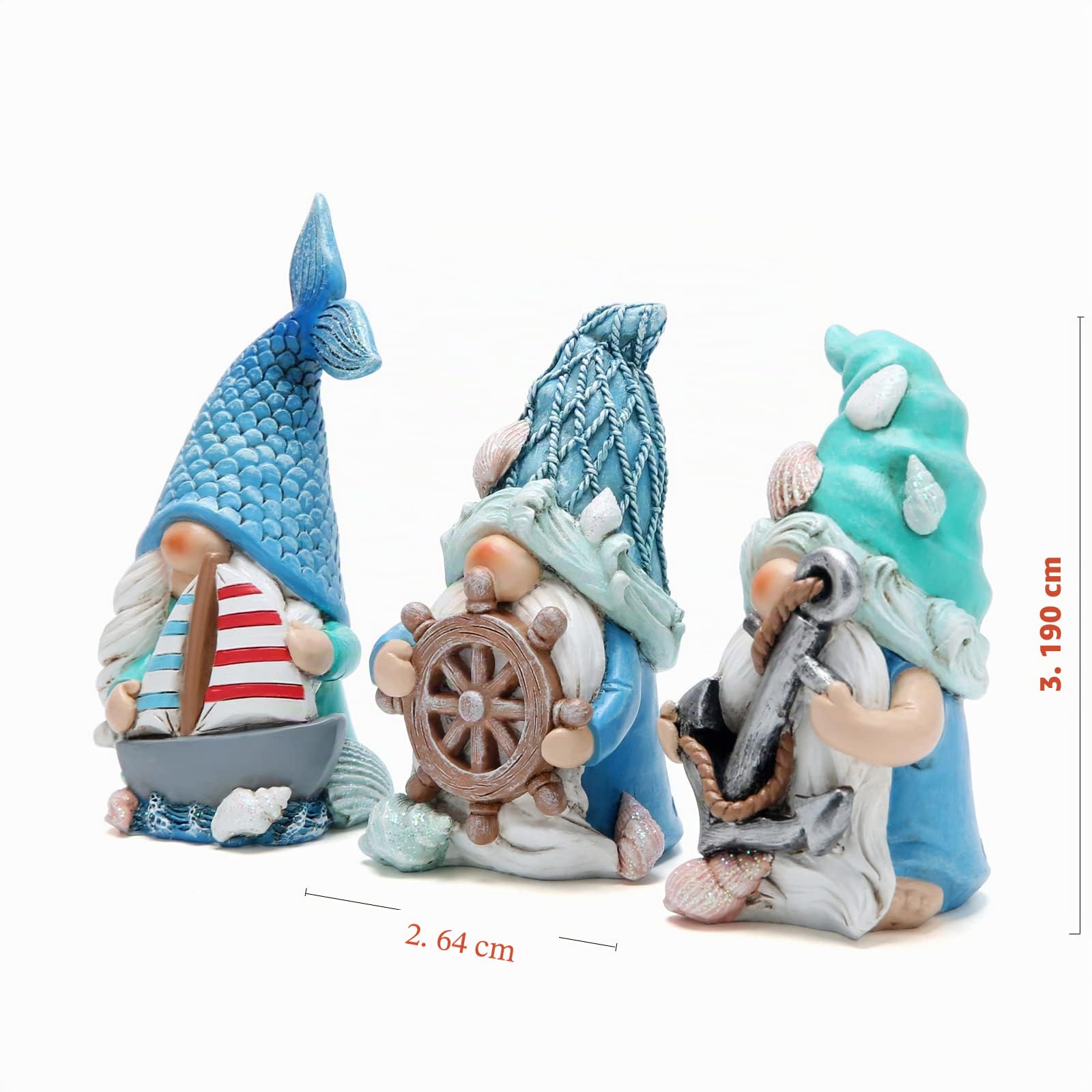 Hodao 3 Stück Sommerwichtel, Dekoration, Meeresstern, Muscheln, handgefertigt, Strand, schwedische Zwerge, Dekorationen für Zuhause, skandinavische Seemann, Elfe, Sommerzwerge, Figuren