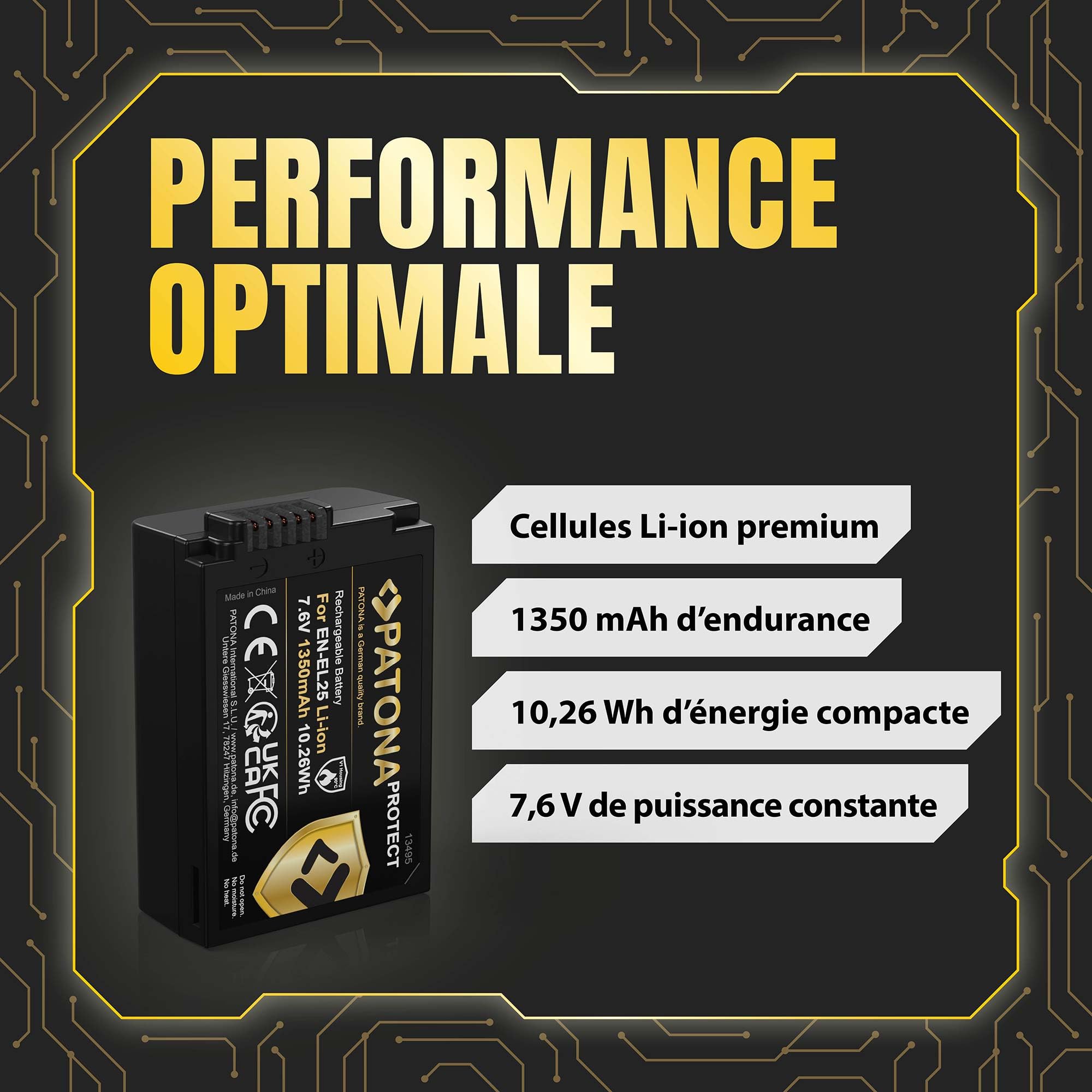 PATONA Protect Batterie pour Nikon EN-EL25 EN-EL25a 1350mAh