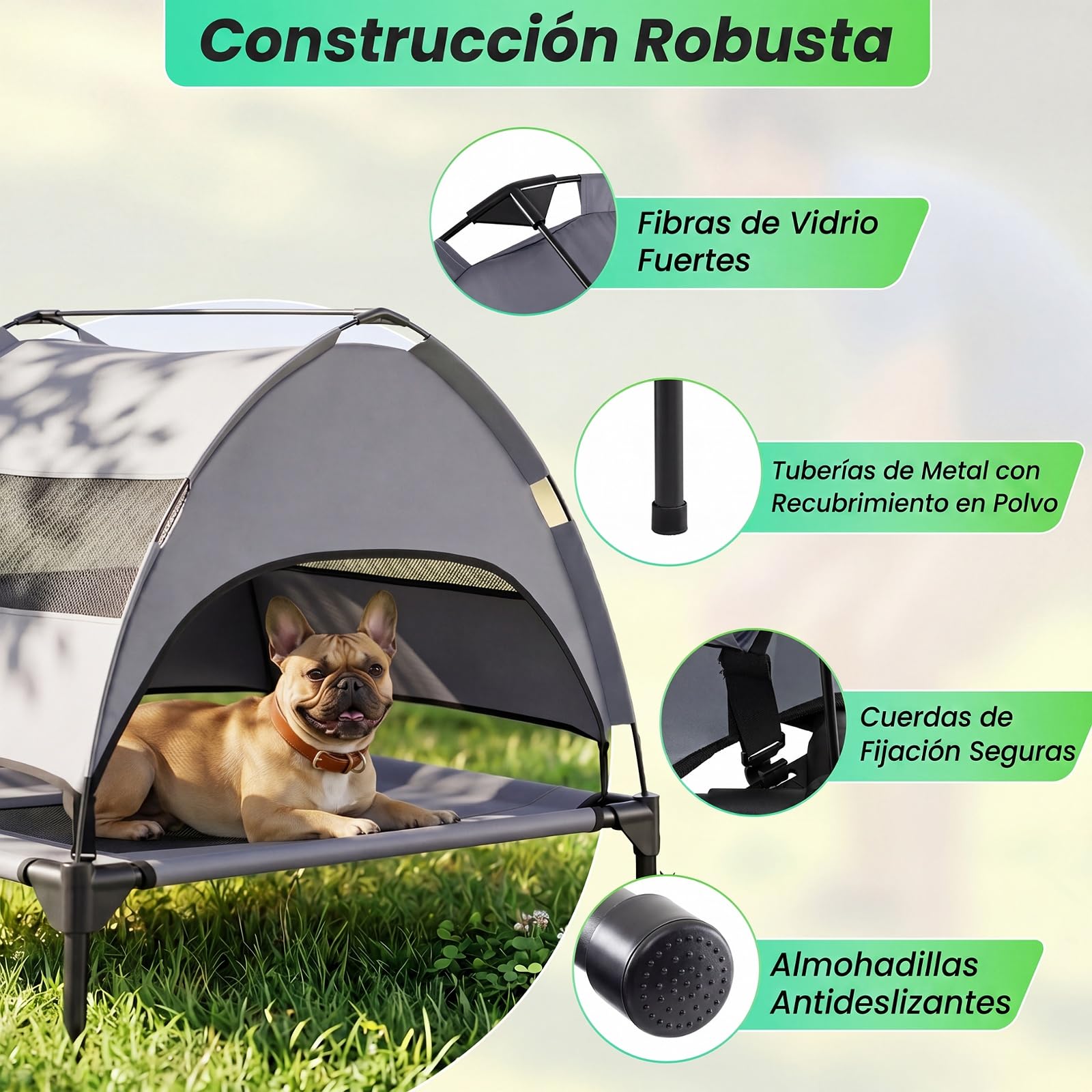 COSTWAY Cama Elevada para Perros con Toldo Extraíble (78,5 x 63 x 70 cm) | Tumbona Transpirable para Perros con Bolsa de Transporte, Cama Perro Verano para Mascotas, Interior y Exterior, Gris