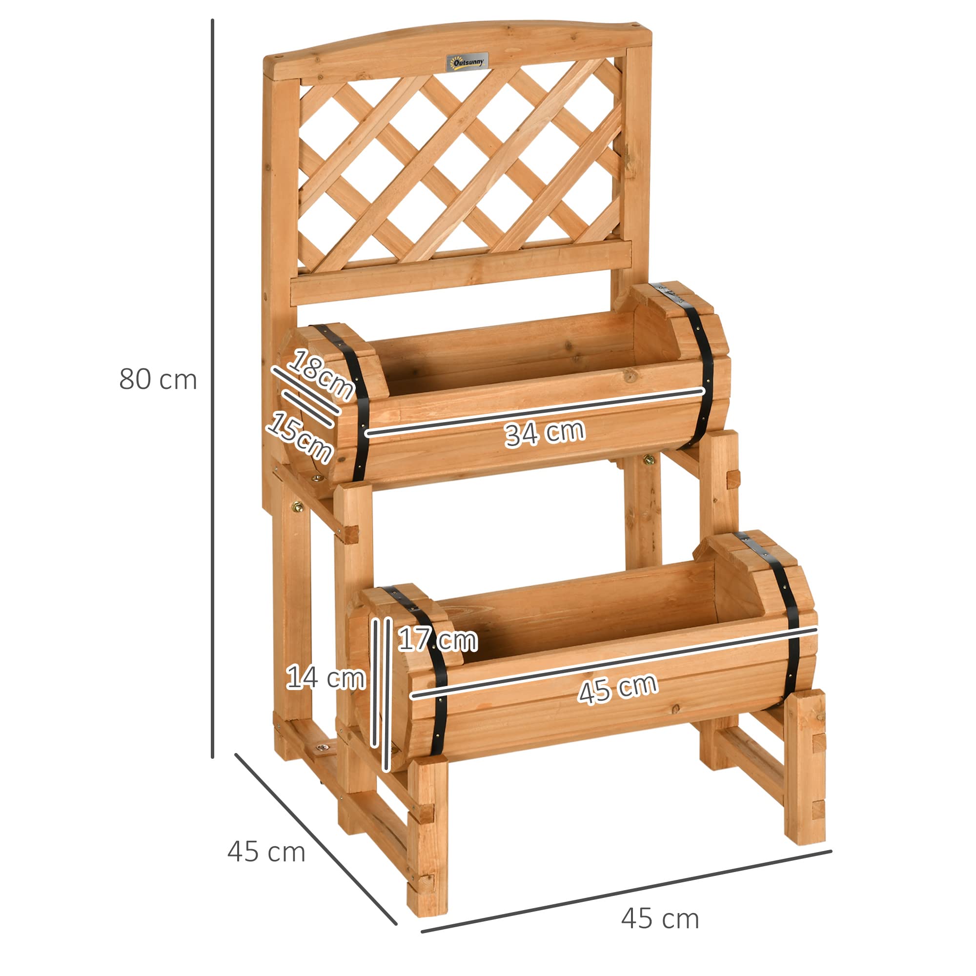 Outsunny Fioriera da Esterno Verticale a Mezza Botte Rialzato 45x45x80 cm | con Grigliato, per Rampicanti, in Legno d'Abete
