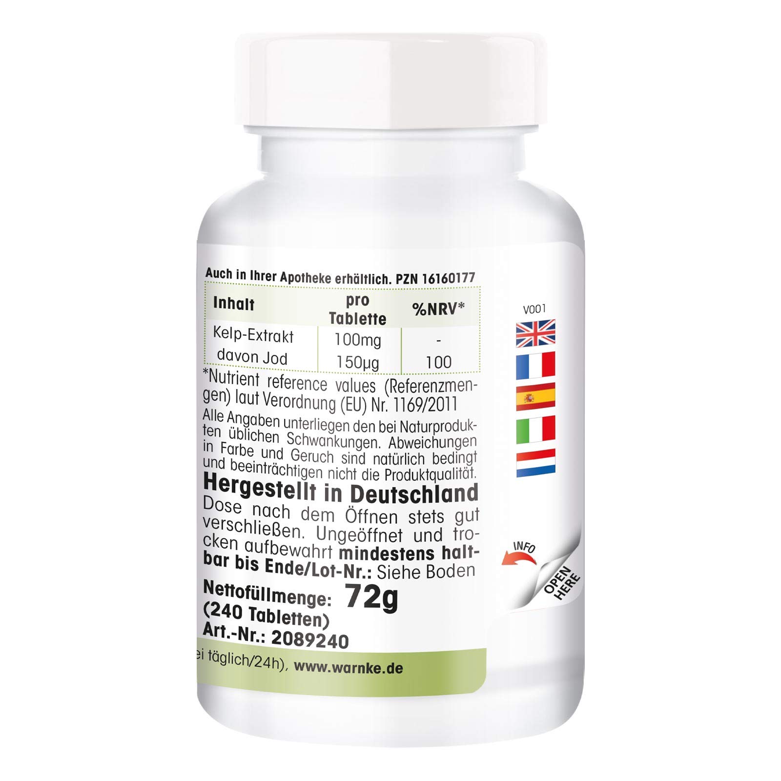 Extrait d'algues 100mg avec de l'iode - Fortement dosé - Végétalien - 240 Comprimés - Qualité des pharmacies allemandes