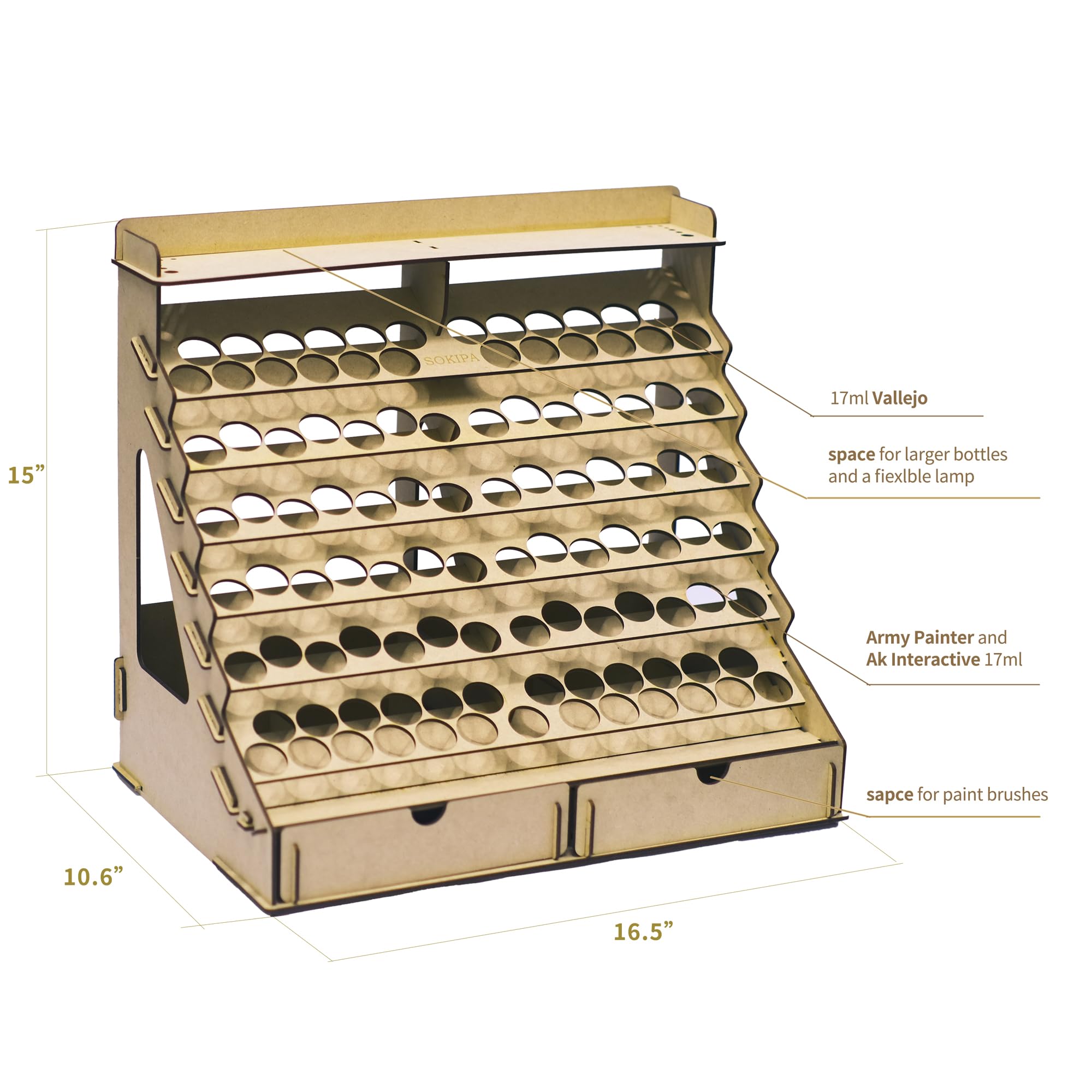 Modułowy drewniany organizer na farby rzemieślnicze, pomieści 105 butelek farb Vallejo, 14 pędzli, 2 szafki i miniaturowe stojaki, stojak do przechowywania narzędzi artystycznych do