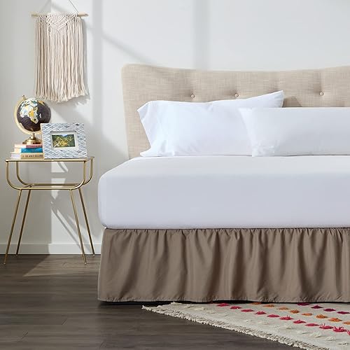 Linenspa Falda de cama de microfibra con volantes de 14 pulgadas, resistente a las arrugas y a la decoloración, lavable a máquina, falda de cama con