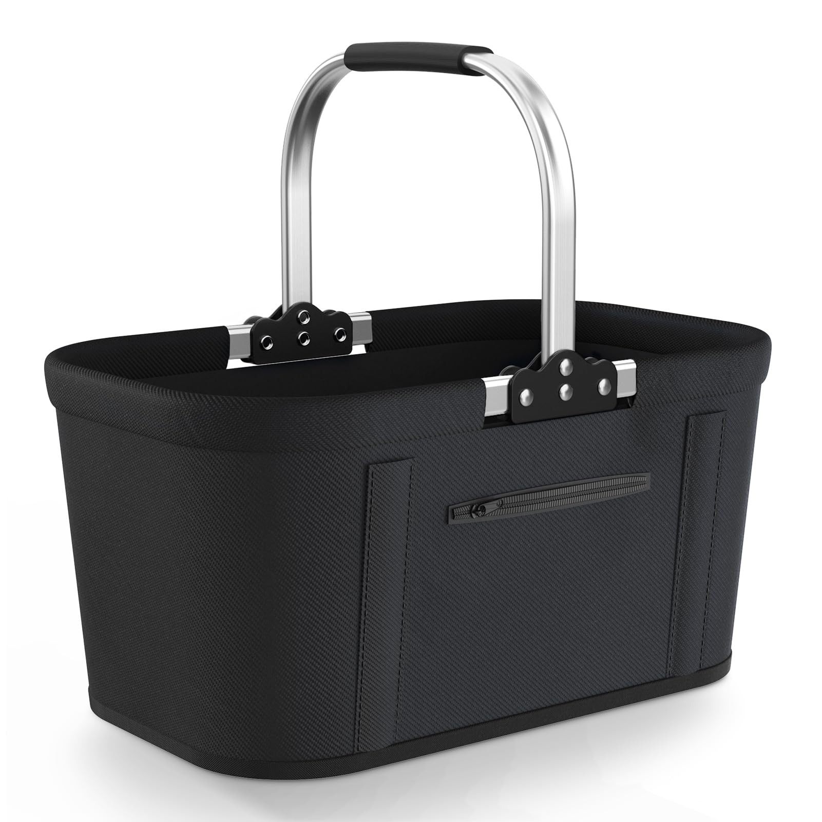 Yeabett 22L Faltbarer Einkaufskorb mit 4 Stützstangen | Stabiler Tragekorb & Picknickkorb | Großer Faltkorb für Familie (43x27x23cm) | Mit gepolsterten Griffen | Für Einkauf, Reise, Camping (Schwarz)