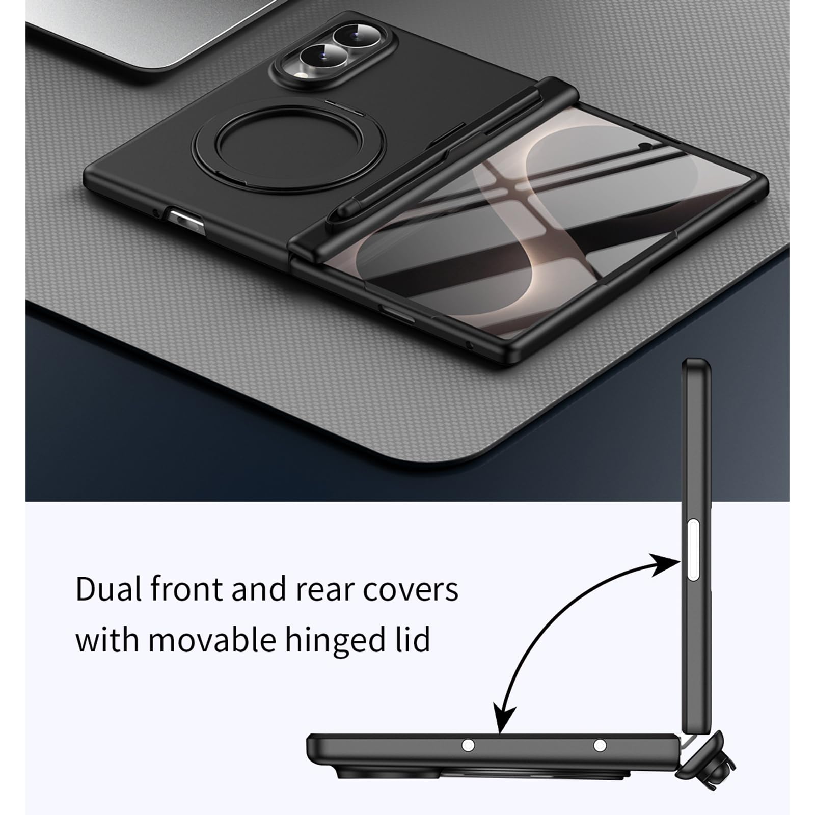 Cover Per Samsung Galaxy Z Fold 8 Anello Porta-Penna Cerniera | Cover con anello magnetico e porta-penna. Guscio cerniera antigraffio con protezione fotocamera e schermo(Silver)