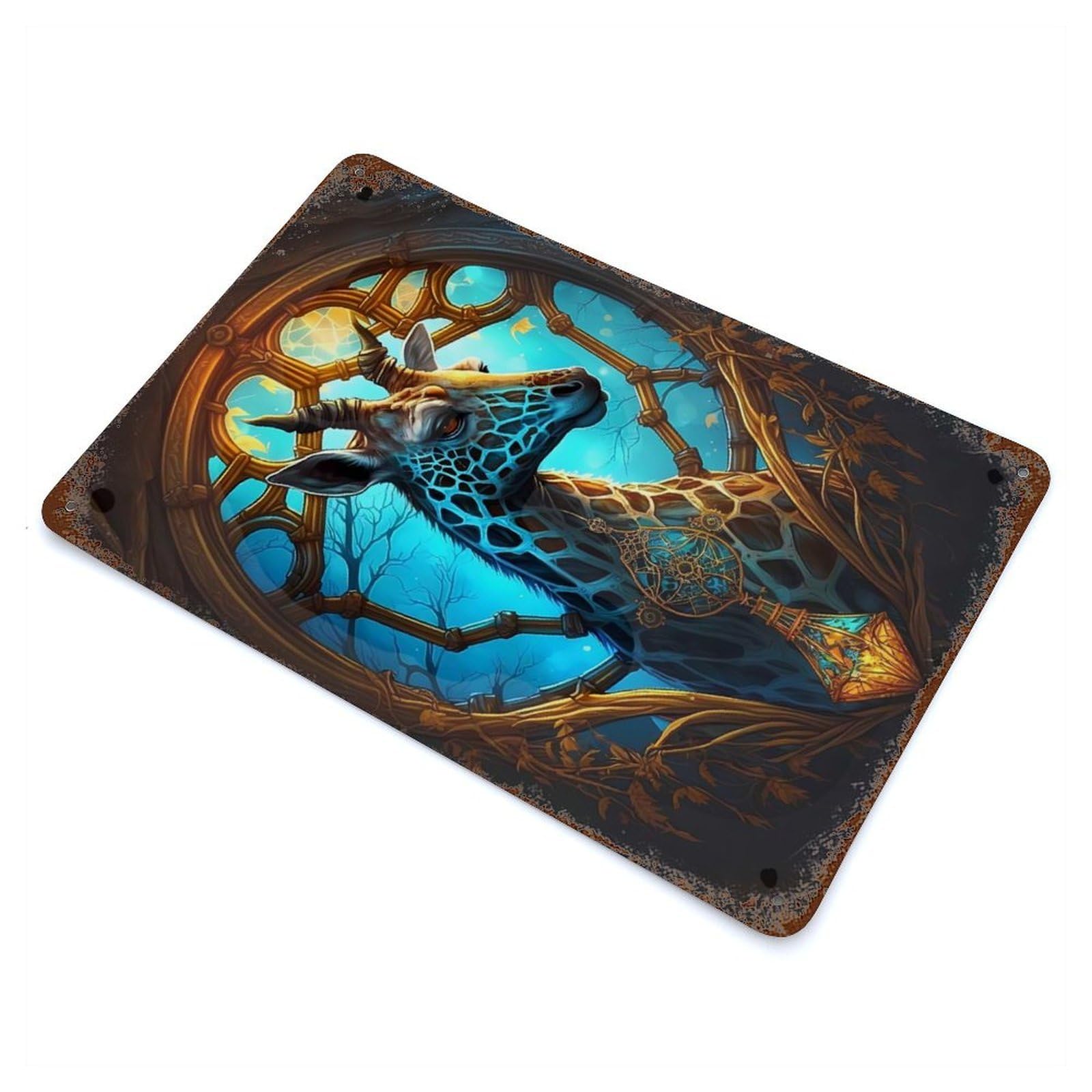 Rust Effect Giraffe Mythical Rusty Metal Tin Sign 11.8"x7.9", Rustic Home Decor for Bistro, Counter And Cafe Decor