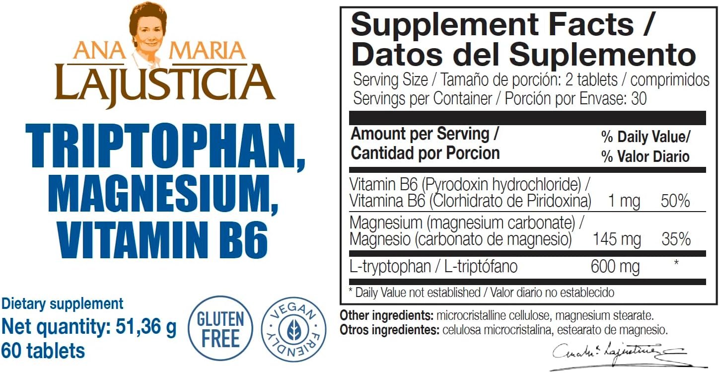 Ana María Lajusticia Tryptophan Supplement Pack – Tryptophan with Magnesium, Melatonin, and Vitamin B6 & Tryptophan with Magnesium and Vitamin B6 |