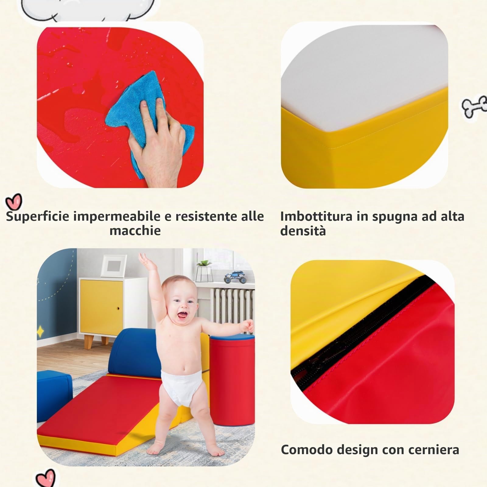 LIFEZEAL Set di 6 forme di giochi morbidi da arrampicata per bambini di grandi dimensioni con scivolo (rosso)