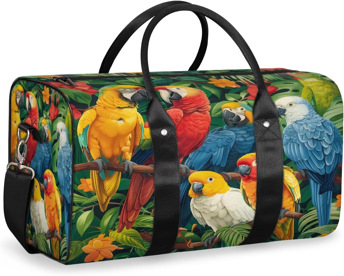 Parrots Standing Travel Duffel Bag for Women Men Large Capacity Overnight Weekender Bags for Lightweight Waterproof Sport Gym Bag for Workout Yoga Swim