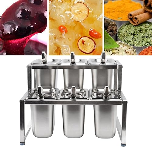 Miniatura 4 de Soporte organizador de mermeladas de acero inoxidable, estación de condimentos con macetas de 2 x 2.2 L y 6 x 1.6 L, diseño duradero pulido, fácil