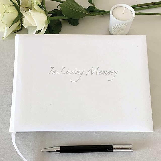 'in Loving Memory' - Condolence Book - Informal Lined Inner Page Format - Boxed - White - Size 228 x 170mm