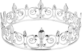 Silver Prince Crown King Crowns Full Round Royal Tiaras for Wedding Birthday Party Cosplay Halloween Gifts
