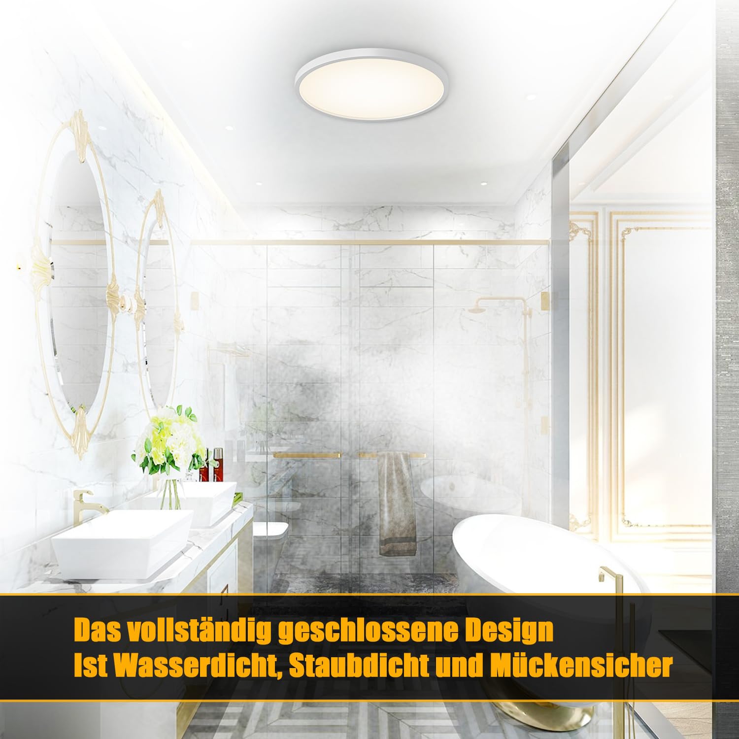 ANWALE 2 Stück Deckenlampe LED, 4000K, 18W, 1800LM Küchenlampe, Flach, IP44 Wasserdicht Badezimmer Lampe, 22x2.3cm Deckenleuchten