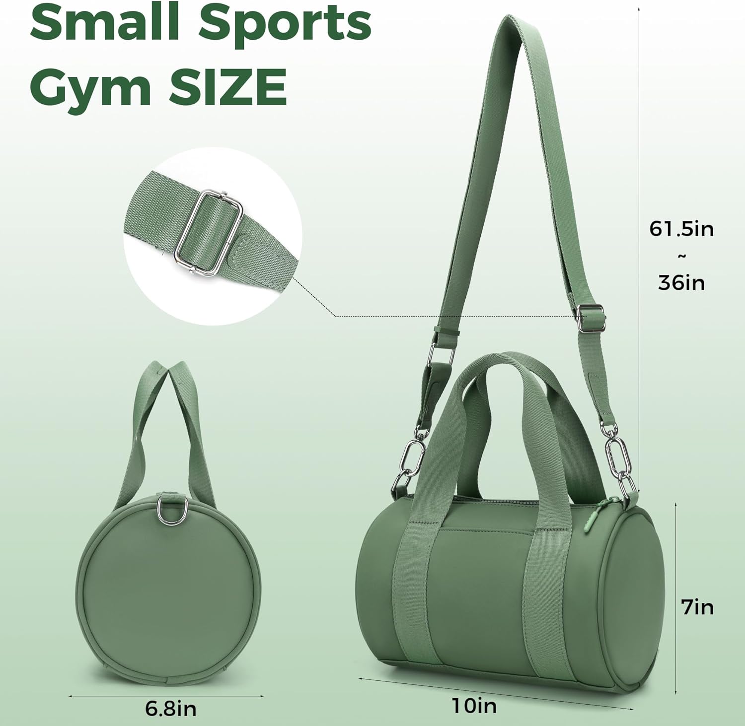 FODOKO mini Gym Bag for Women, barrel purse,Crossbody Duffel Bags Handbag from Gym to Travel(Green) - Image 3