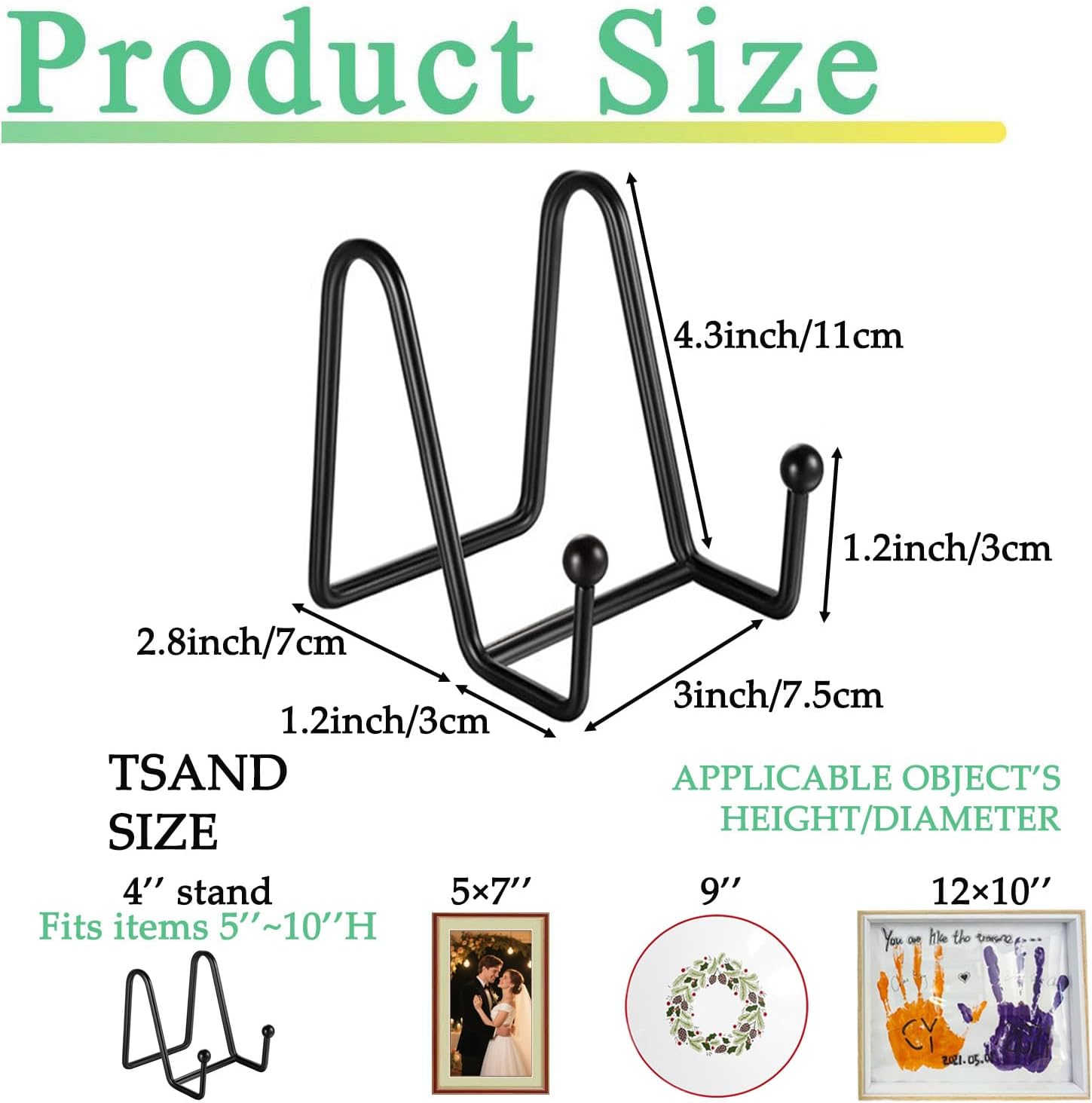 5 Pack 4 Inch Black Metal Display Stands, Plate Holders for Picture Frames, Books, Photos, Small Easels, Decorative Platters, and Tabletop Art