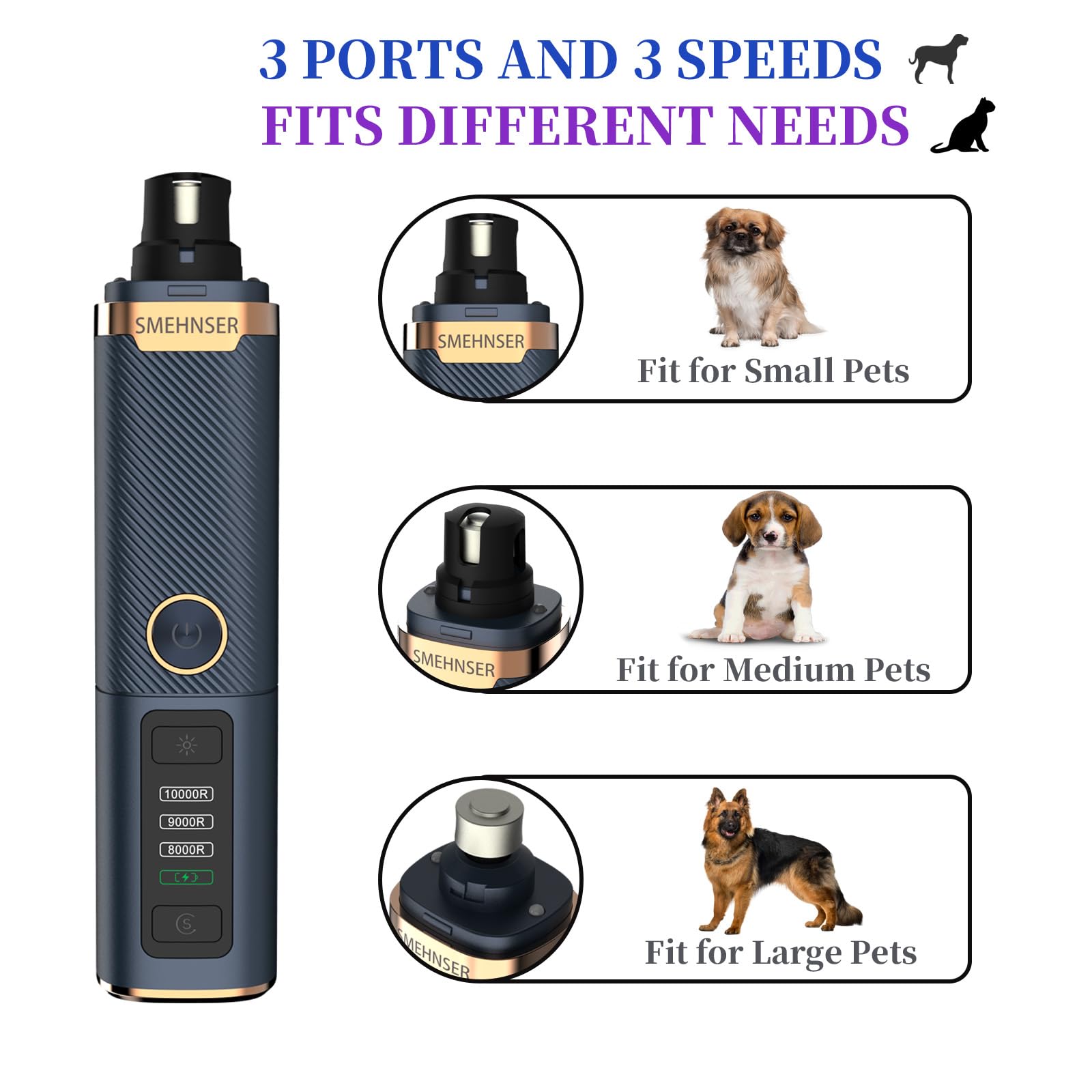 3-Speed Dog Nail Grinder, Super Quiet & Low Vibration Electric Dog Nail Trimmers with USB-C Rechargeable - Painless Paws Grooming Tool for Dogs & Cats - image 2