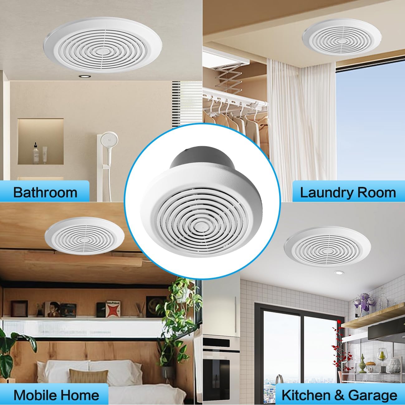 V2262-50 7 Inch Bathroom Exhaust Fan, 50 CFM Quiet Ceiling Vent Fan, 1.0 Sones Low Noise Extractor for 8" Opening, Through Wall Exhaust fan for Home, Bathroom, Laundry and Garage