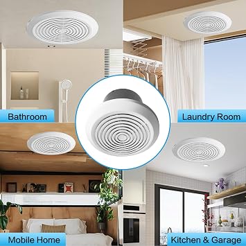 V2262-50 7 Inch Bathroom Exhaust Fan, 50 CFM Quiet Ceiling Vent Fan, 1.0 Sones Low Noise Extractor for 8 Opening, Through Wall Exhaust fan for Home, Bathroom, Laundry and Garage