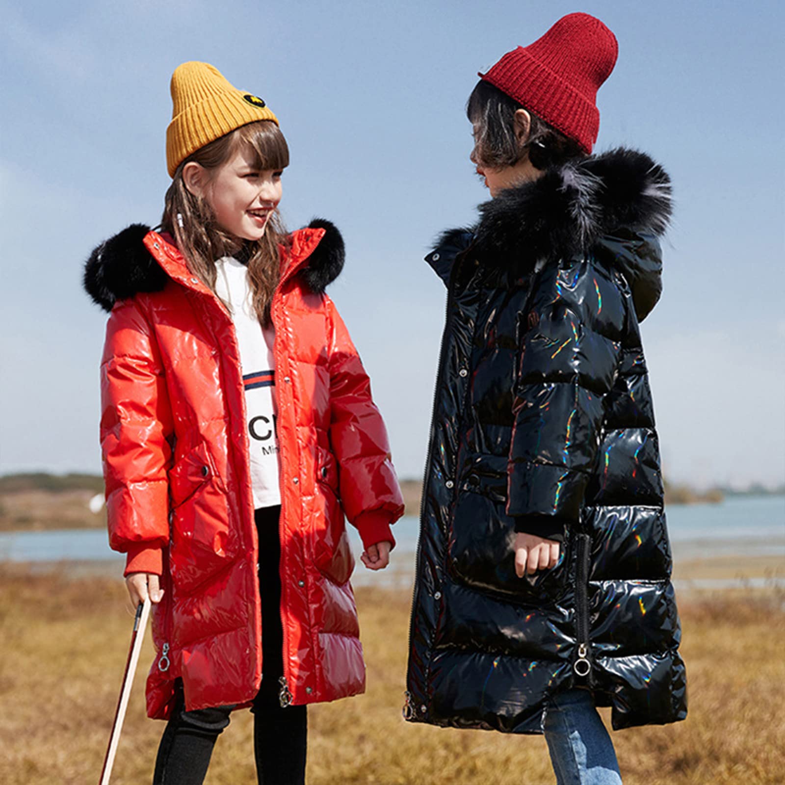 Piumino da Ragazza di Media Lunghezza Piumino Ispessito e Caldo per Bambini 90 Piumino D'Anatra Bianco Colorato Abbigliamento Invernale Luminoso Carino e Dolce,Silver,7T(130CM)