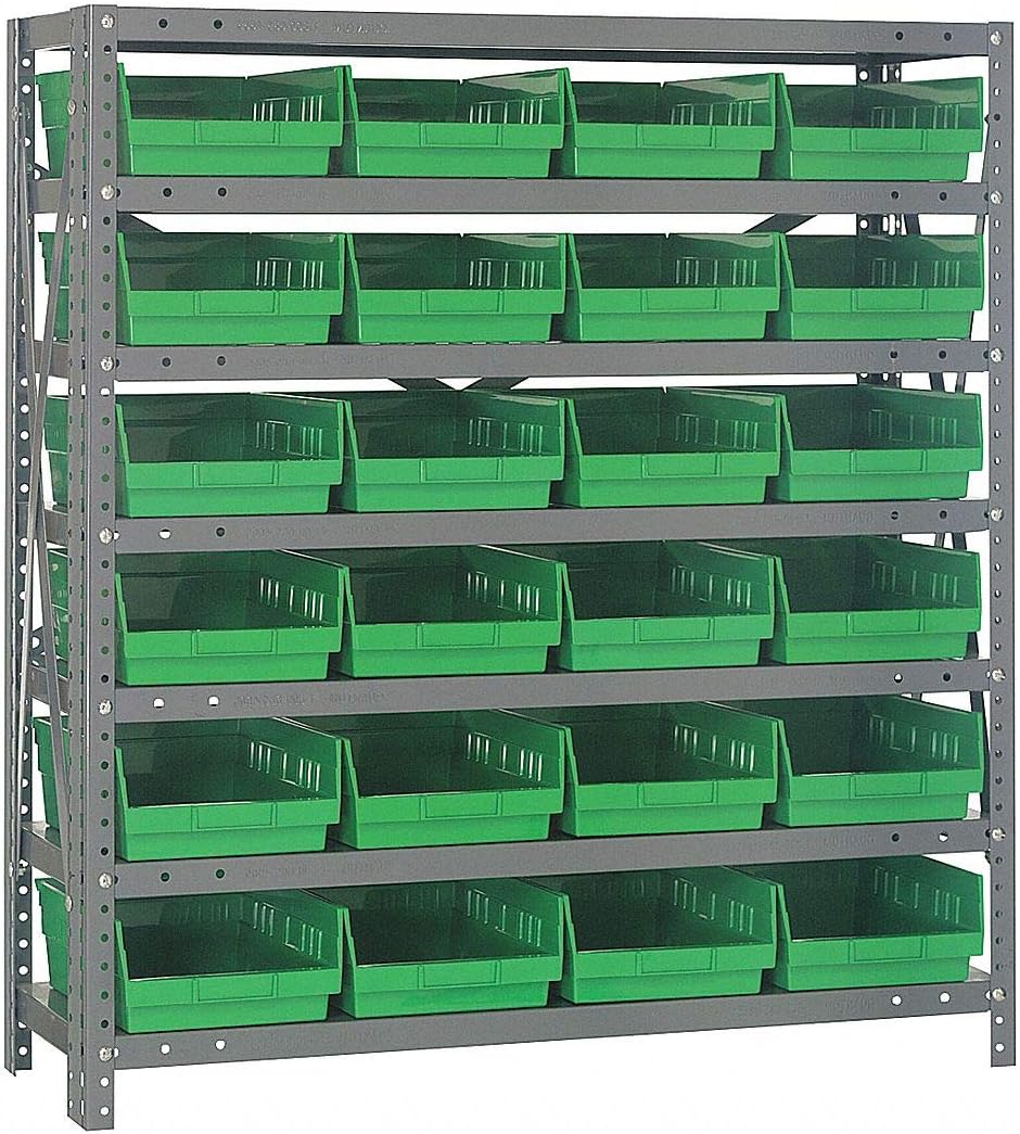 Steel Bin Shelving with 24 Bins, 36"W x 12"D x 39"H, Load Capacity