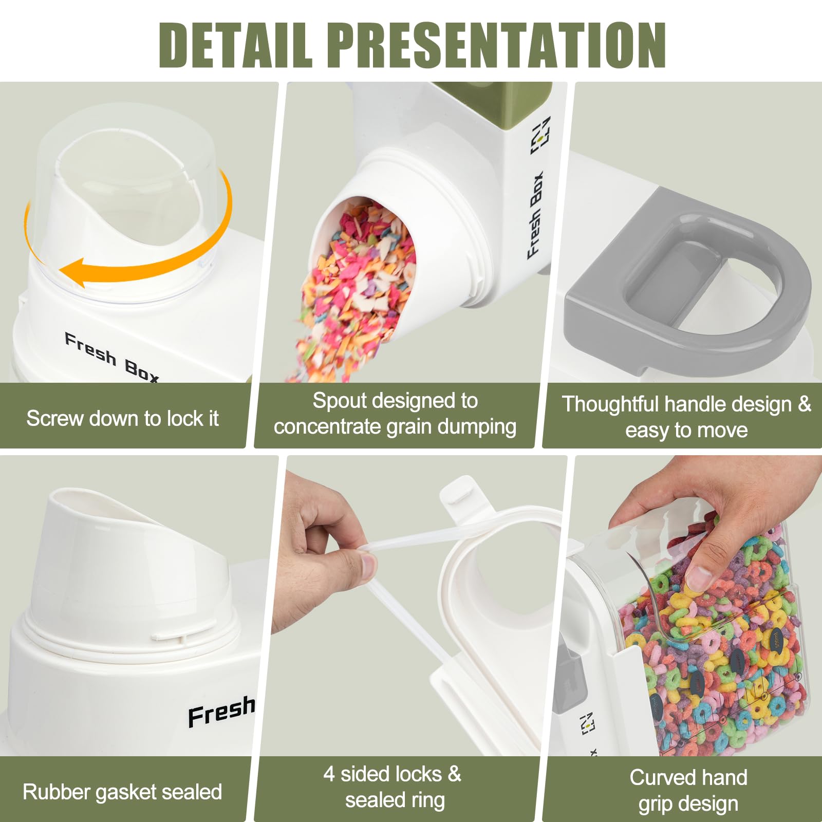 Contenedor de almacenamiento de cereales, 1 paquete, 85 onzas/2.5 L, recipientes herméticos de almacenamiento de alimentos con tapas, organizadores de almacenamiento con taza medidora para frijoles