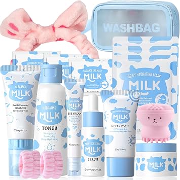 Milk Skin Care Set for Kids & Teens, 16 IN 1 Moisturizing & Gentle Milk Skincare for Girls 10-12, Skin Care Set for Kids Girl Ages 8-12, Face Care Kit, Skincare for Beginners, Birthday Gift, 16PCS