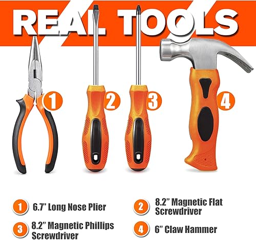 Miniatura 4 de REXBETI Juego de herramientas de construcción joven de 18 piezas con herramientas de mano reales, cinturón de herramientas reforzado para niños,
