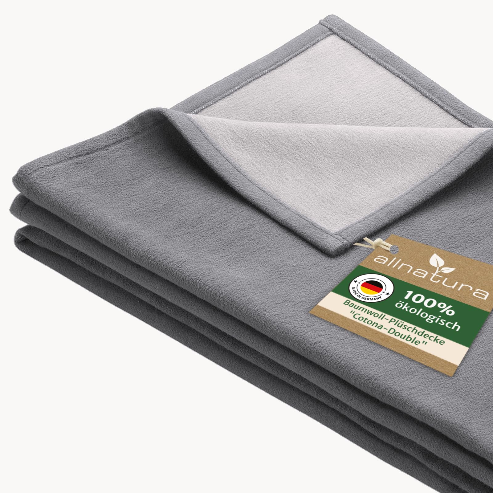 Allnatura Gray Cotona-Double Large Fluffy Cotton Plush Blanket, 140 X 200 Cm, Grey, Made In Germany, Sustainable Sofa Blanket, 100% Organic Cotton, Machine Washable Blanket, Couch Blanket