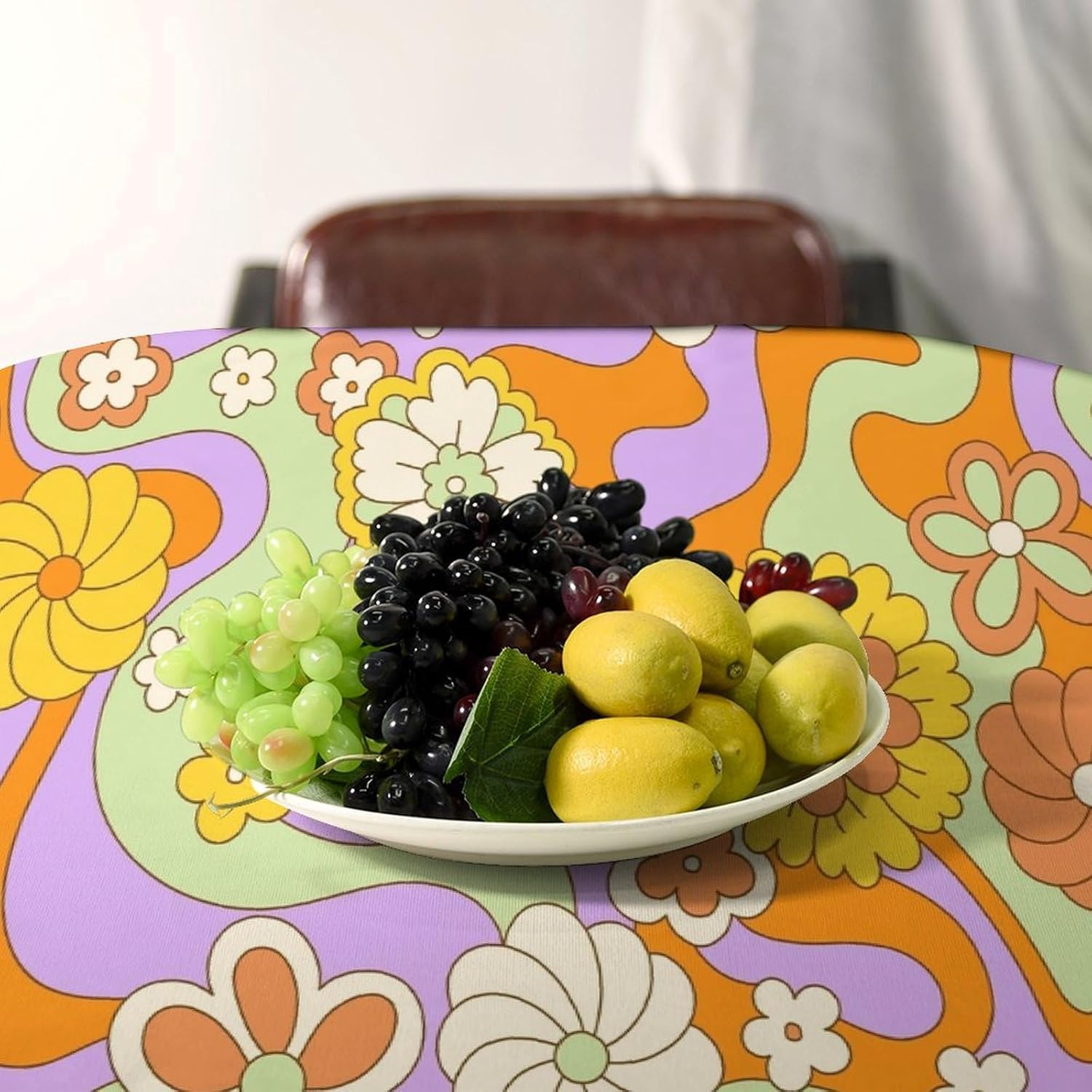 1970s Flower Tablecloth, Cute Cartoon Groovy Flowers Boho Colorful Floral Print Table Cover for Party Kitchen Dinning Rectangle 55x75 Inch