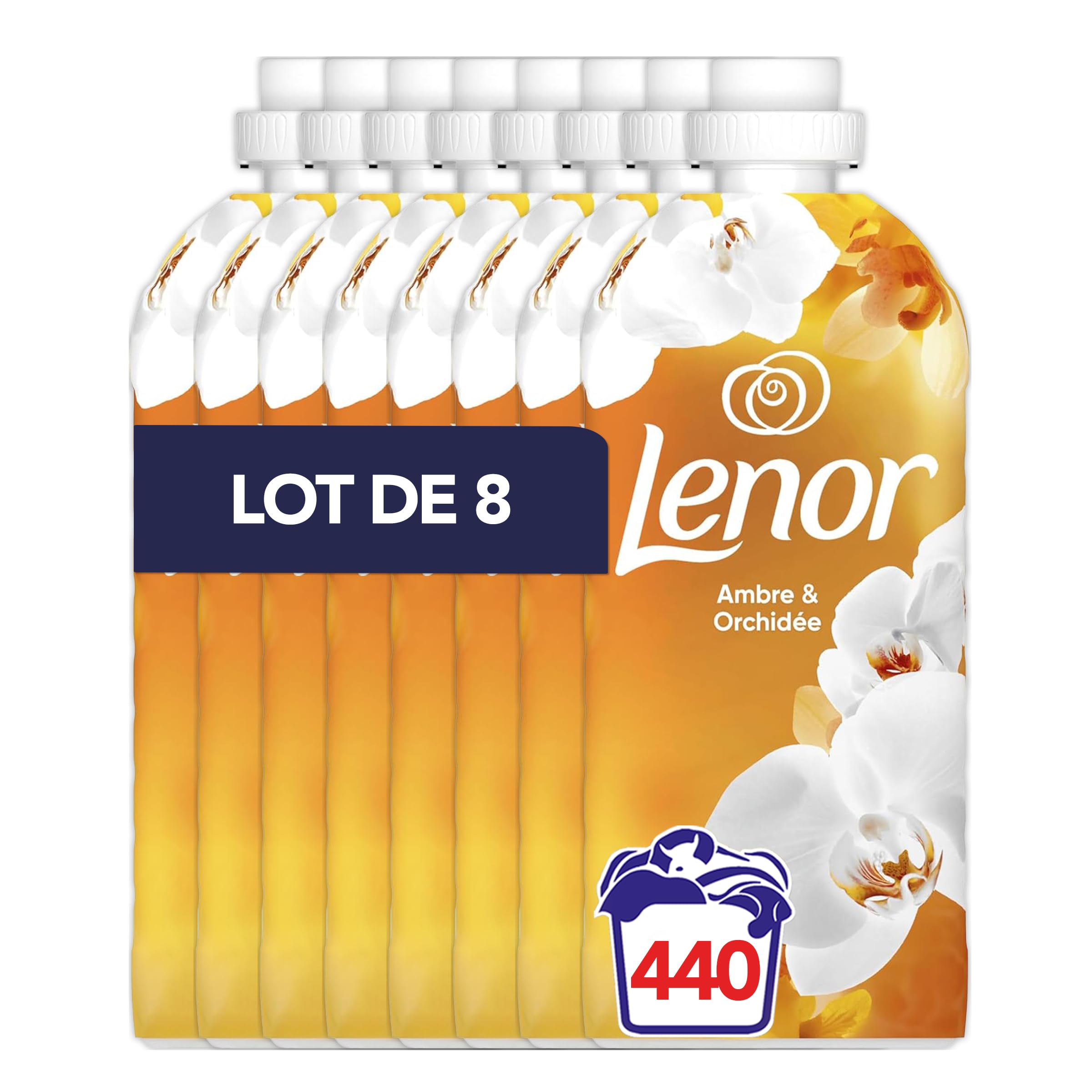 Lenor Adoucissant 440 Lavages (55x8), Parfum Ambre et Orchidée, 24H De Fraîcheur Relaxante, Avec Une Touche D’Huiles Essentielles, Testé Dermatologiquement, Fabriqué En France