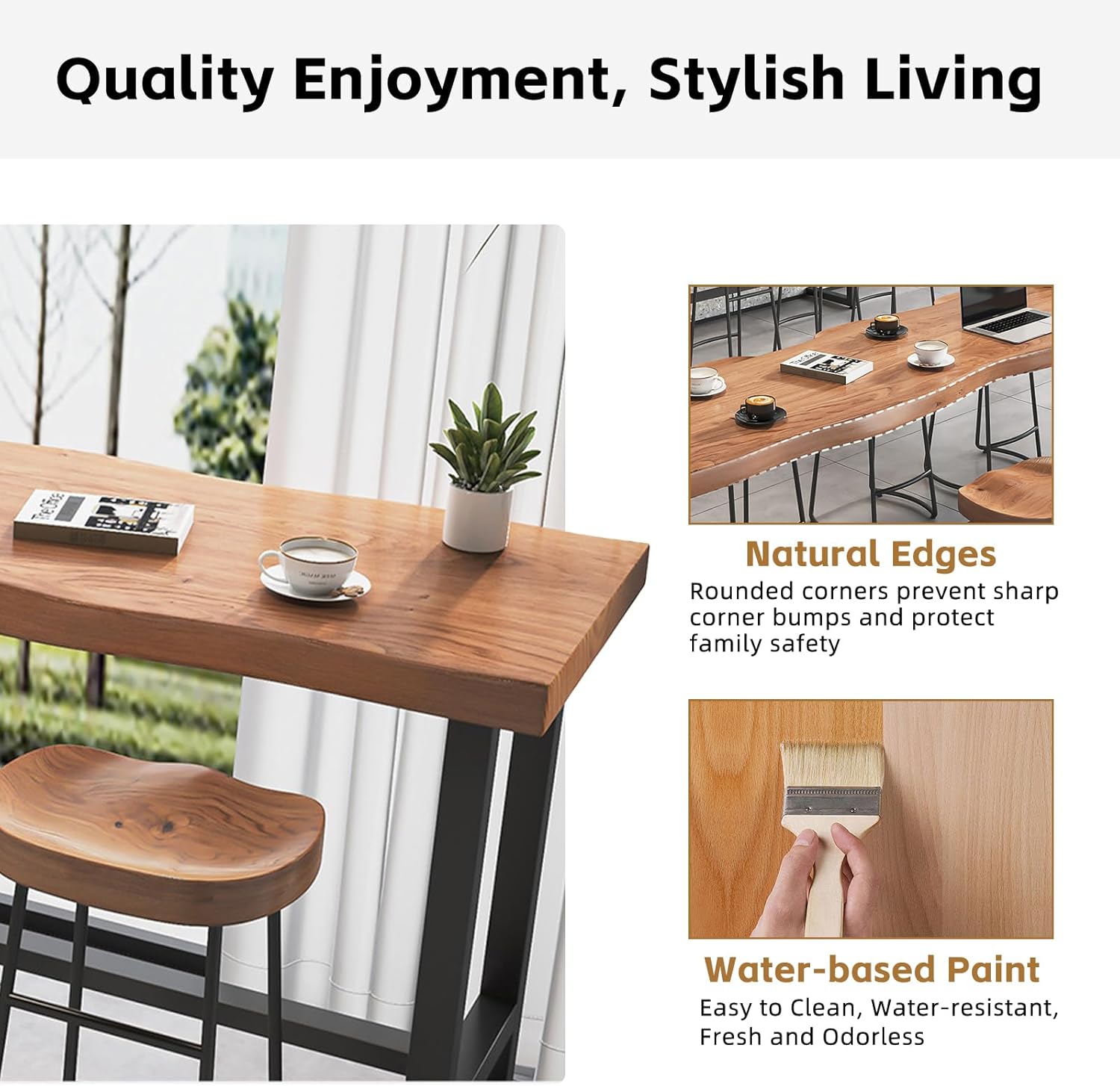 Farmhouse Bar Table,Rustic Bar Height Table,Counter Height Dining Table,Solid Wood Pub Table,2 in Thick Live Edge Top for Kitchen,Dining,Coffee Bar,or Restaurant(Stool not Included)