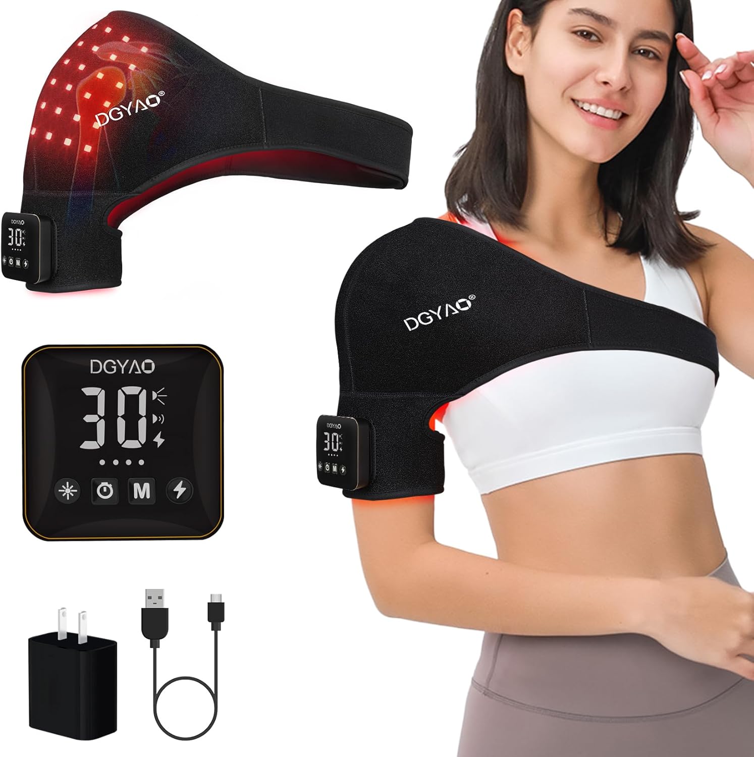 Cordless Shoulder Red Light Therapy Belt, Portable Near Infrared Light Therapy, 4000mhA Rechargeable 3-in-1 Relieve Shoulder Pain
