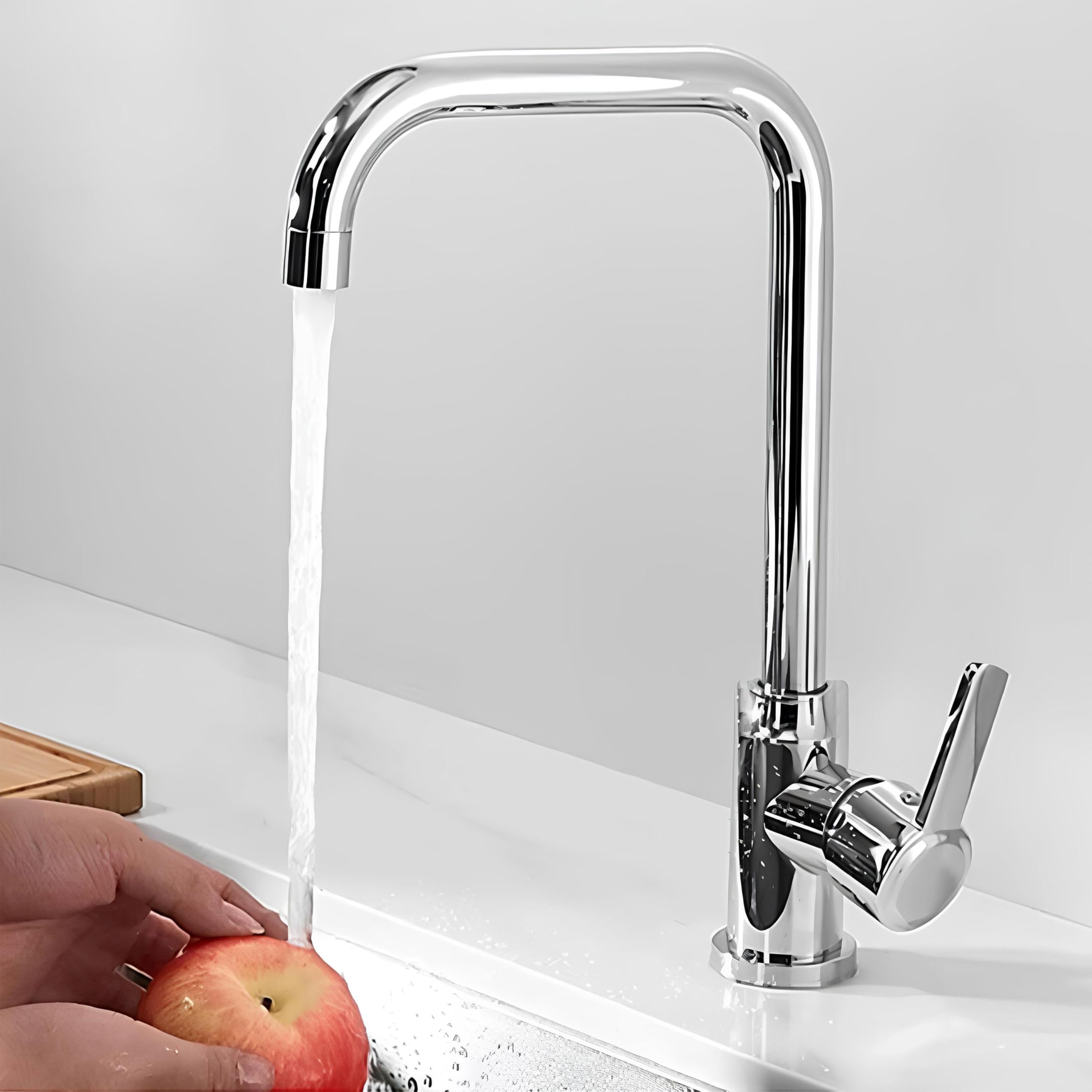 Badem10 Star Lüx Kuğu Batarya Krom Lavabo Banyo Mutfak Musluğu Musluk Mermer Tezgah Üstü Çift Su Giriş Evye