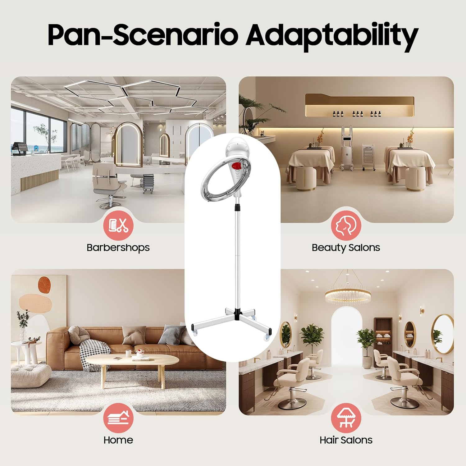 Salon Standing Hair Dryer, 950W Orbiting Rotating Hair Processor with Timer and Rolling Wheels for Beauty Spa Home Salon Equipment (White)