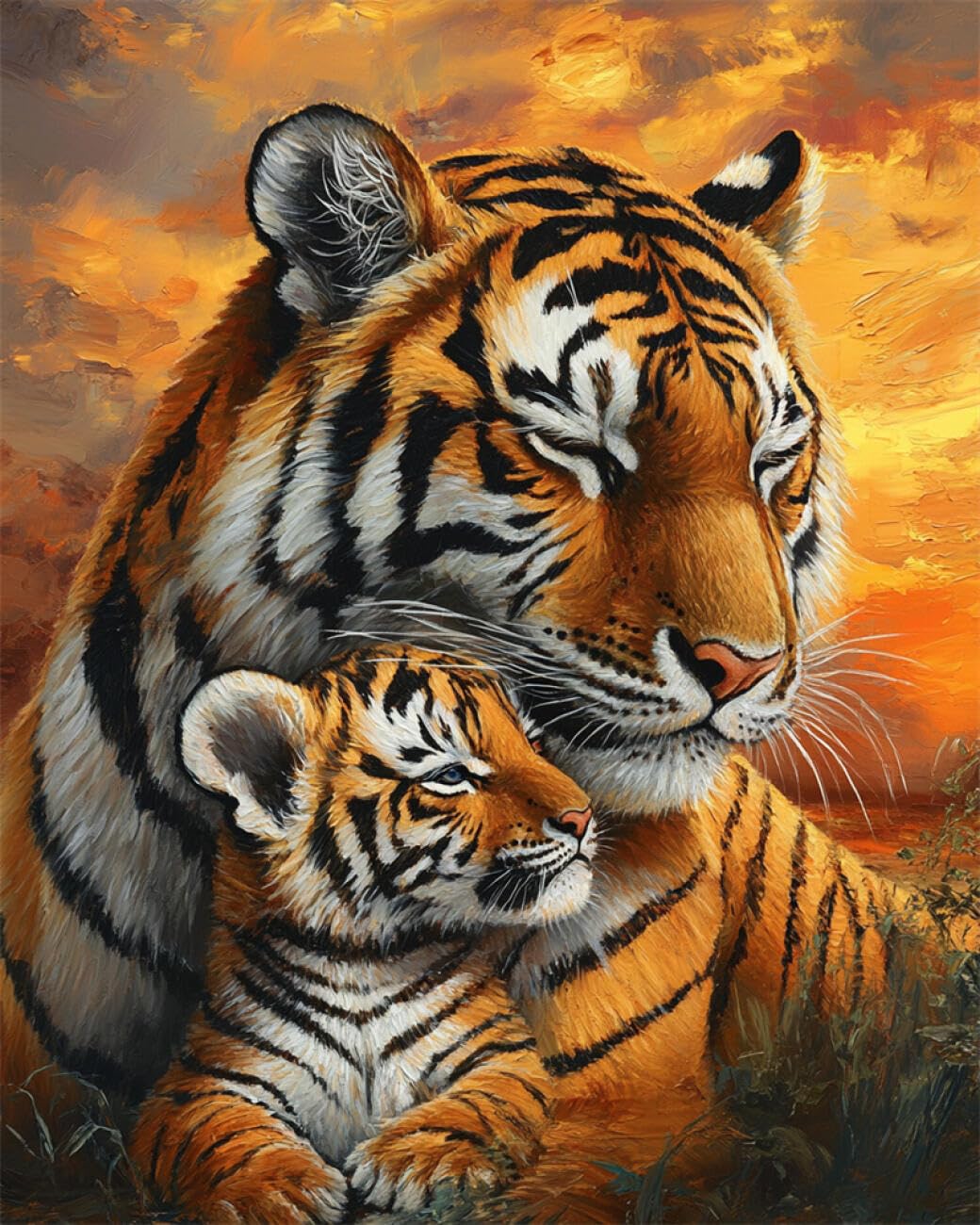 RKFLGEW DIY Seed Bead Embroidery Kits Tiger Portrait 50x70cm
