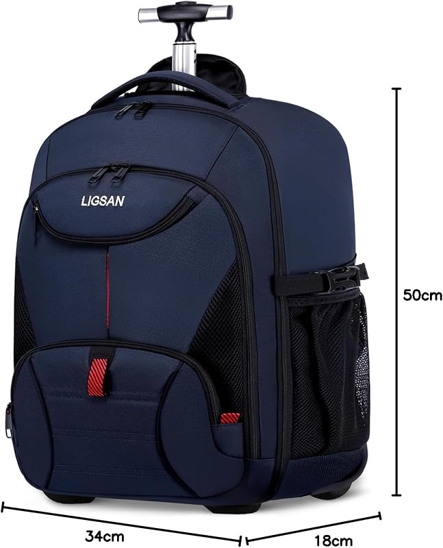 LIGSAN Gurulós Hátizsák Kerekes Laptoptartóval - Kék Utazó Táska Felnőtteknek, Vízálló 2in1 Iskolatáska Teleszkópos Fogantyúval