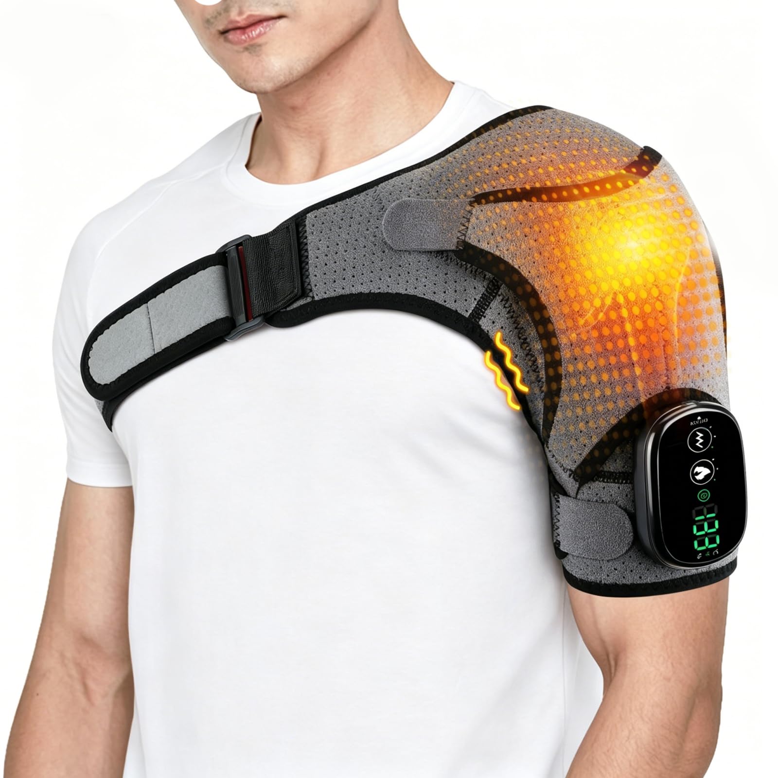 Soporte de Hombro Inalámbrico con Calefacción, Masajeador para los Hombros, 3 Niveles de Calor y Vibración, Almohadilla Térmica Inalámbrica para Masaje de Hombro (Gray*b)