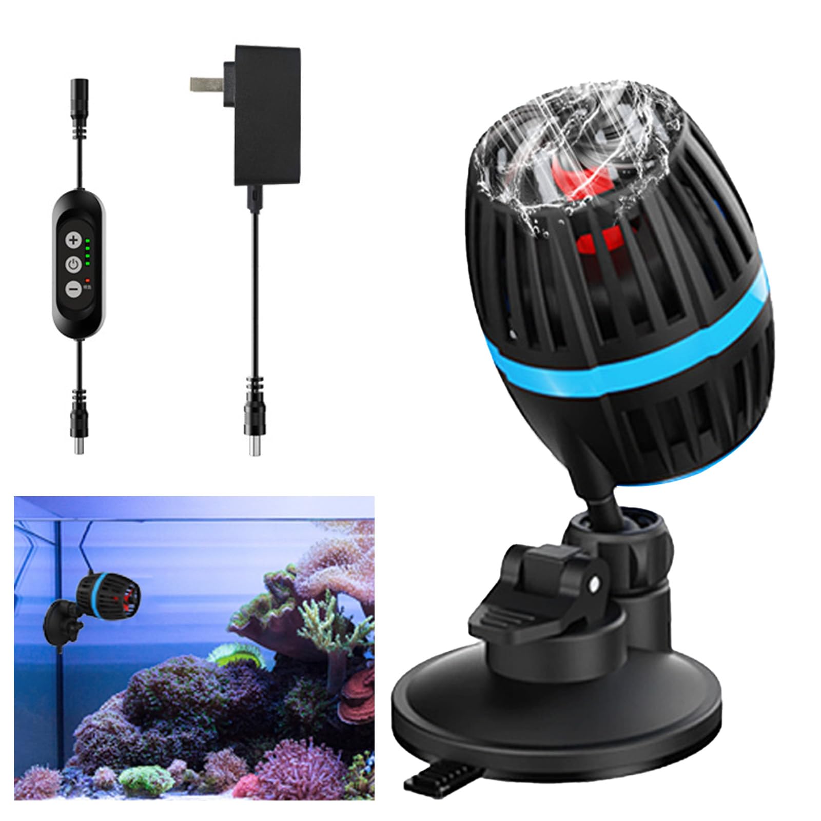 Bomba de circulación para acuarios Wavemaker, DC 12V 20W Mini Wavemaker, 10000 L/H, bomba de circulación para acuarios, 4 velocidades ajustables, para acuarios de 80-120L (fijación con ventosa)