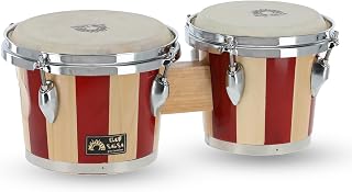 GEWA Bongo Set 7" + 8,5" - Klassisches Retro-Design - Naturfelle - verchromte Hardware - naturfarben/rot gestreift - 826000