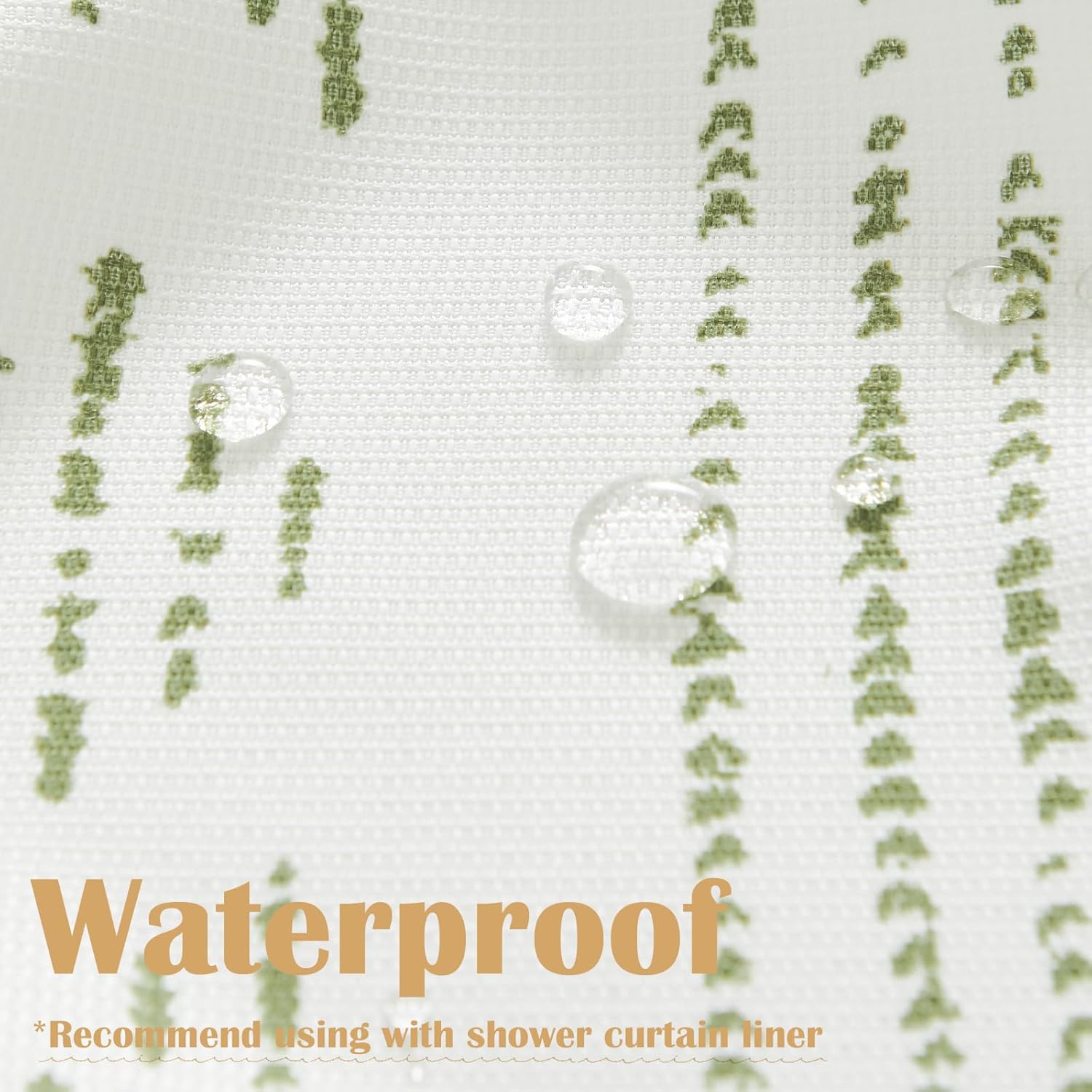 jinchan Green and White Boho Shower Curtain Bohemian Vertical Striped Fabric Shower Curtains for Bathroom with 12 Hooks Waterproof 70x72 Inches