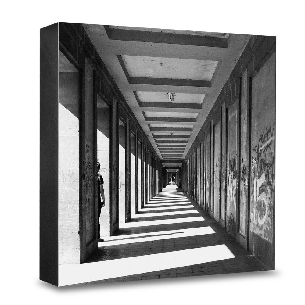 Tableau mural en bois avec photo Weimarforum noir blanc 15 x 15 cm