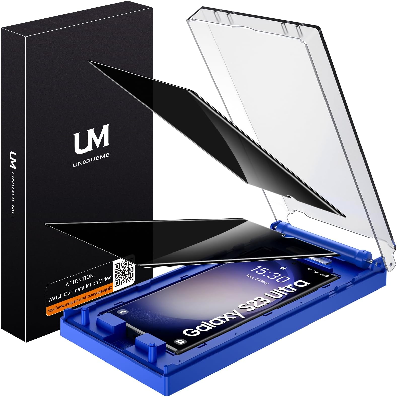 UniqueMe [2 Pack] for Samsung Galaxy S23 Ultra Privacy Screen Protector, [Dust-Free Kit] Auto-Positioning Bubble Free Easy installation 3D Curved Full Coverage [Not Glass][Support Fingerprint Unlock]-Black