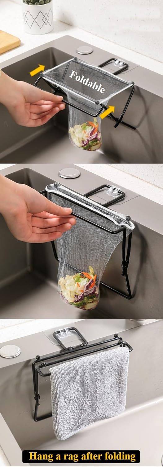 Disposable Kitchen Sink Strainer Filter | Foldable Iron Holder | Sink Strainer Mesh Bag | Sink Filter Kitchen Sink Food Catcher, Food Garbage, Kitchen Leftover Collector (D ([No Holder]+200Bags))
