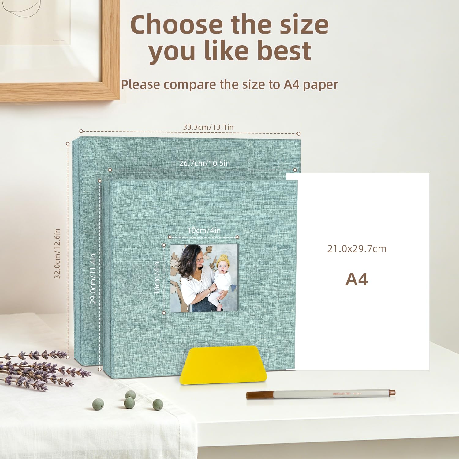 Popotop Álbum de fotos autoadhesivo con ventana de visualización de fotos, 60 páginas, álbum de recortes para fotos de 4 x 6 a 10 x 12, libro de recuerdos de cubierta de lino para boda, familia, con