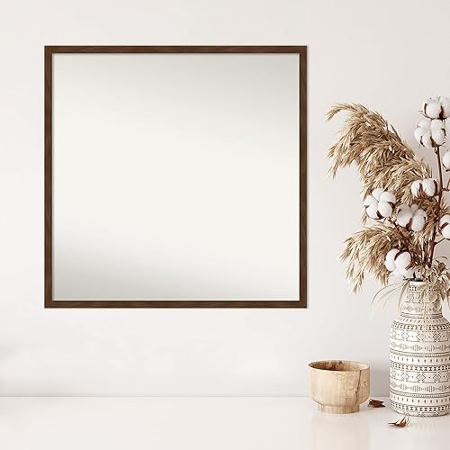 Miniatura 5 de Amanti Art Espejo de pared marrón Carlisle de 27 x 27 pulgadas, espejo de baño cuadrado estrecho para decoración de pared de sala de estar, marco de