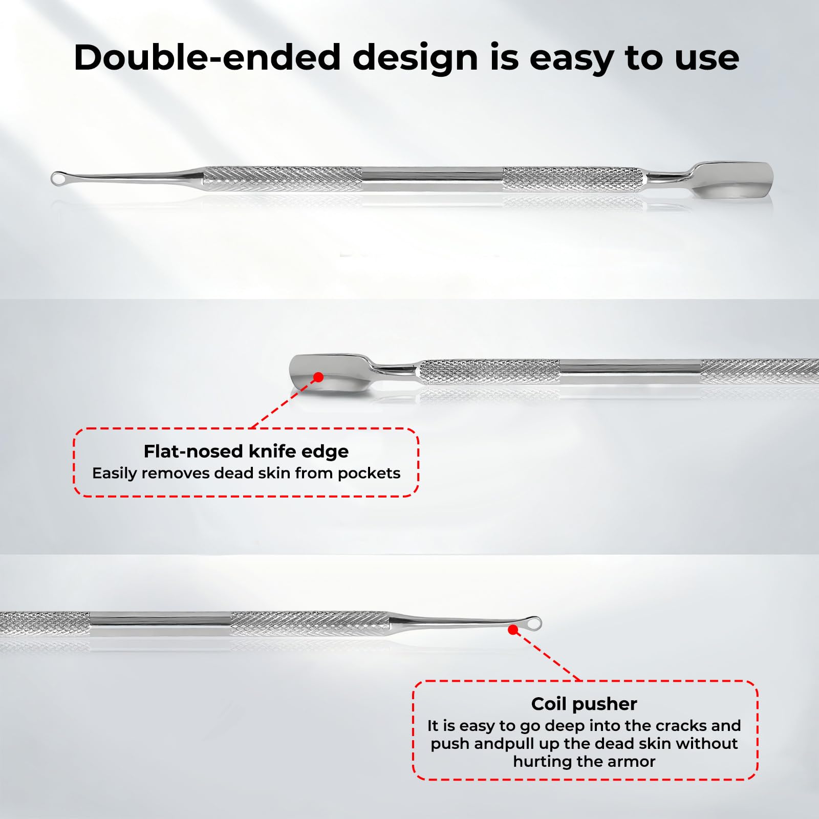 Nevoluxer Dual Head Cuticle Pusher & Remover Tool, Stainless Steel Nail Cuticle Pusher for Manicure Pedicure Home Use - Image 4