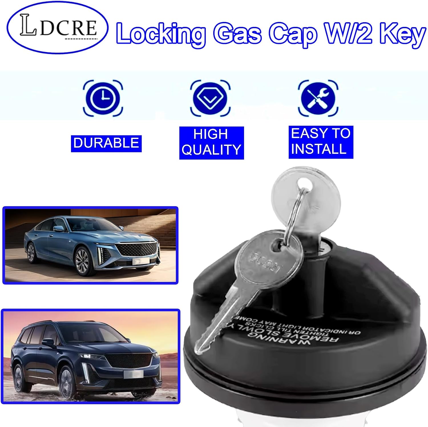 Locking Gas Cap W/2 Key, Compatible With Chevy Honda Nissan Acura Mazda Cadillac GMC Vehicle 4Runner FJ Cruiser Silverado Camaro And More, Lock Fuel Tank Cap Replace 10504 77300-47020 31780 7730047020